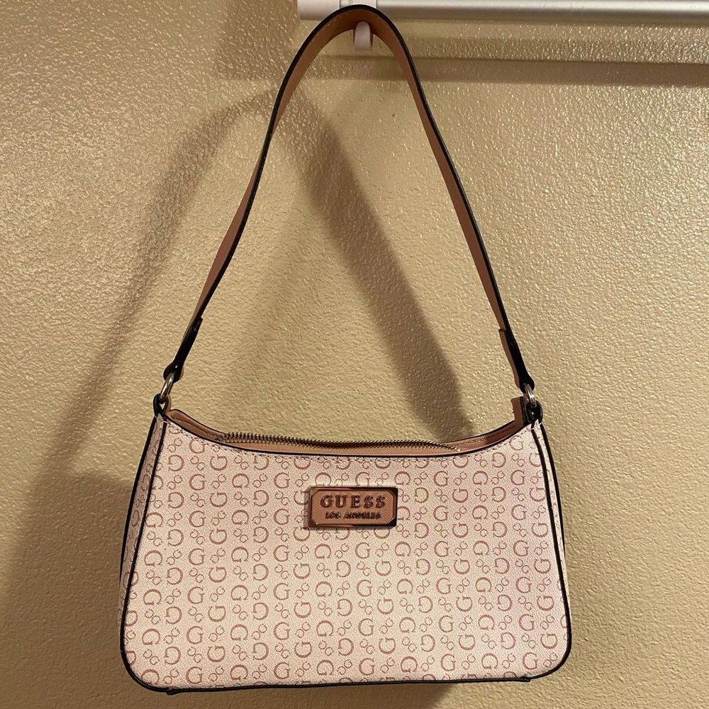 Guess Pink Shoulder Bag with Monogram Pattern